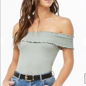 Sage smocked off the shoulder bodysuit